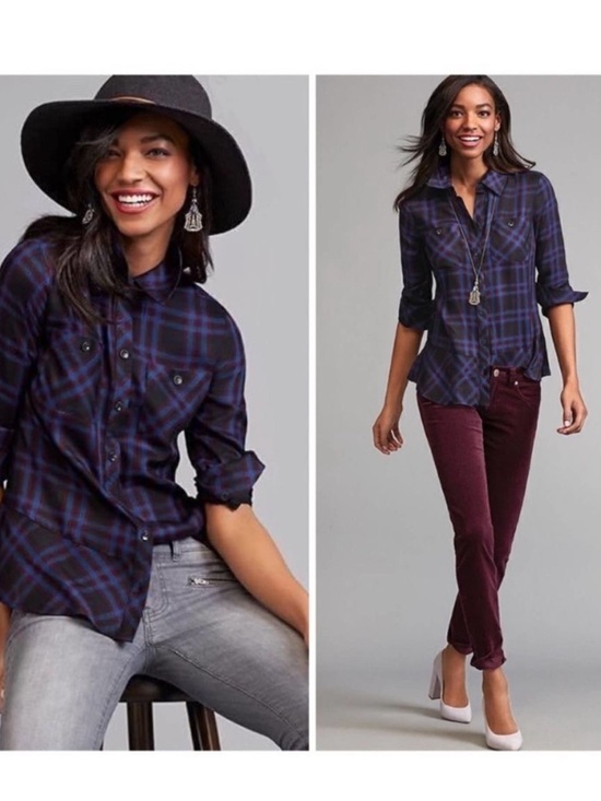 CAbi Tops - Cabi #3431 Check Flannel Moody Plaid Shirt Small